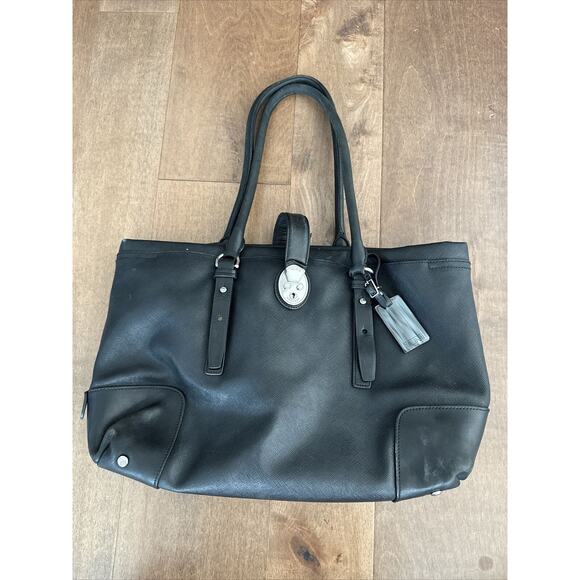 TUMI Vintage Saffiano Black Leather Locking Tote Business Bag Womens Purse